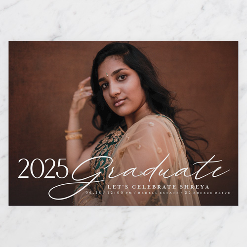 Astute Accomplishment Graduation Invitation, White, 5x7 Flat, Pearl Shimmer Cardstock, Square