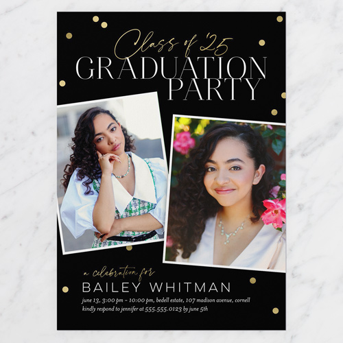 Confetti Congrats Graduation Invitation, Black, 5x7 Flat, Standard Smooth Cardstock, Square