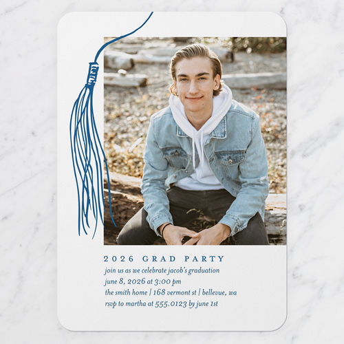 Drawn Tassel Graduation Invitation, Beige, 5x7 Flat, Write Your Own, 100% Recycled Cardstock , Rounded, Rye