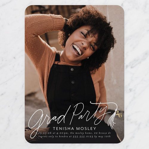 Graceful Tassel Graduation Invitation, White, 5x7 Flat, Standard Smooth Cardstock, Rounded, White