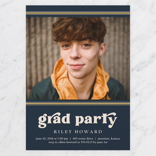 Retro Disciple Graduation Invitation, Blue, 5x7 Flat, 100% Recycled Cardstock , Square, Navy