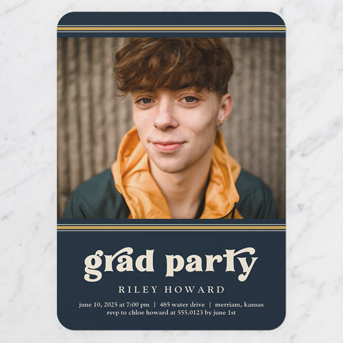 Retro Disciple Graduation Invitation, Blue, 5x7 Flat, 100% Recycled Cardstock , Rounded