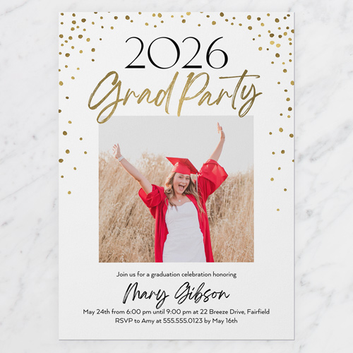 Caps Up Graduation Invitation, White, 5x7 Flat, Luxe Double-Thick Cardstock, Square, White