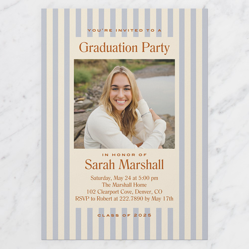 Vintage Stripes Graduation Invitation, Blue, 5x7 Flat, Write Your Own, Standard Smooth Cardstock, Square