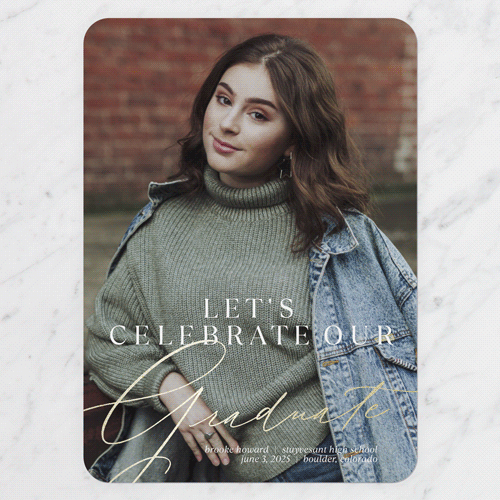 Name Overlay Graduation Invitation, White, Gold Foil, 5x7 Flat, Matte, Signature Smooth Cardstock, Rounded, White