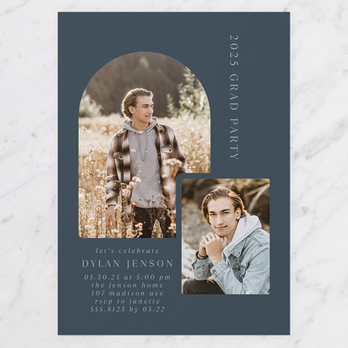 Arch Overlap Graduation Invitation, Blue, 5x7 Flat, Write Your Own, Standard Smooth Cardstock, Square