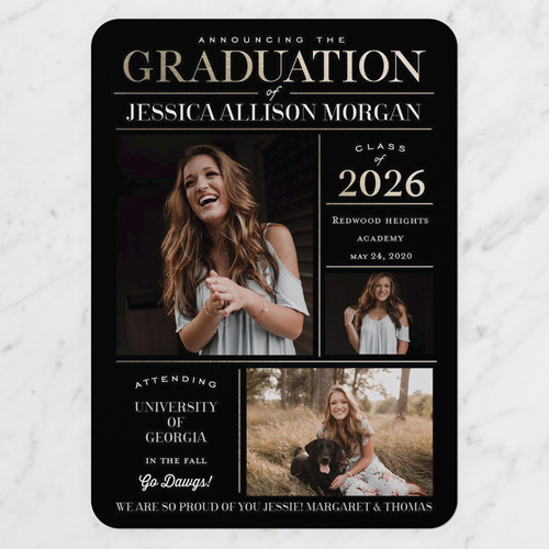 Info Grid Graduation Announcement, Black, 5x7 Flat, 100% Recycled Cardstock , Rounded, Black