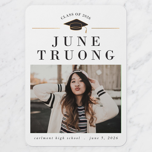 Little Cap Graduation Announcement, White, 5x7 Flat, Standard Smooth Cardstock, Rounded, White