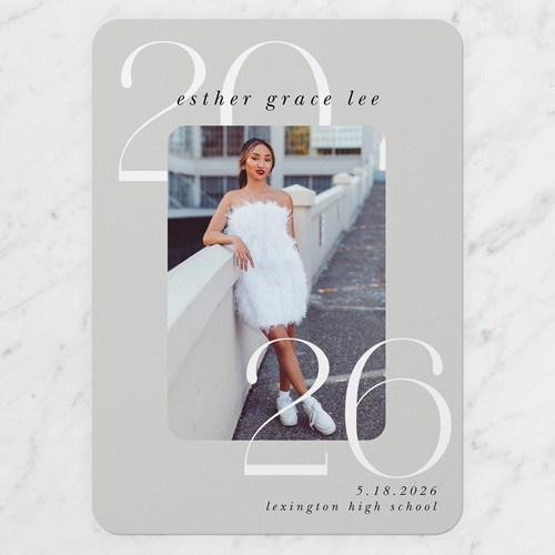 Novel Year Graduation Announcement, Grey, 5x7 Flat, Standard Smooth Cardstock, Rounded, Whisper Gray