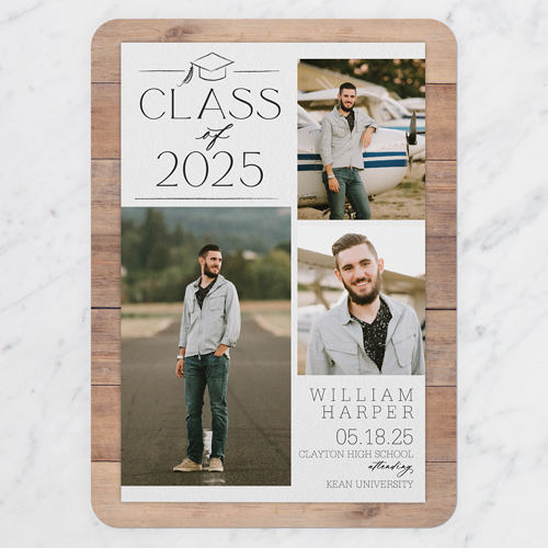 Classy Commencement Graduation Announcement, White, 5x7 Flat, 100% Recycled Cardstock , Rounded