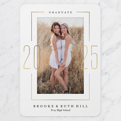 Framed Grad Graduation Announcement, White, 5x7 Flat, Standard Smooth Cardstock, Rounded