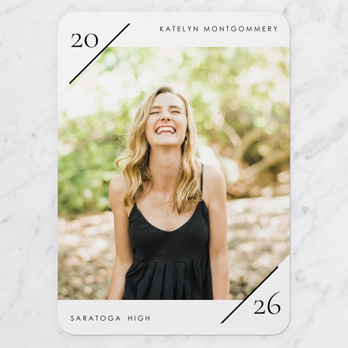 Scholarly Slash Graduation Announcement, White, 5x7 Flat, Standard Smooth Cardstock, Rounded, White