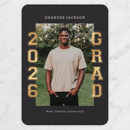Collegiate Columns Graduation Announcement, Black, 5x7 Flat, Standard Smooth Cardstock, Rounded, Black