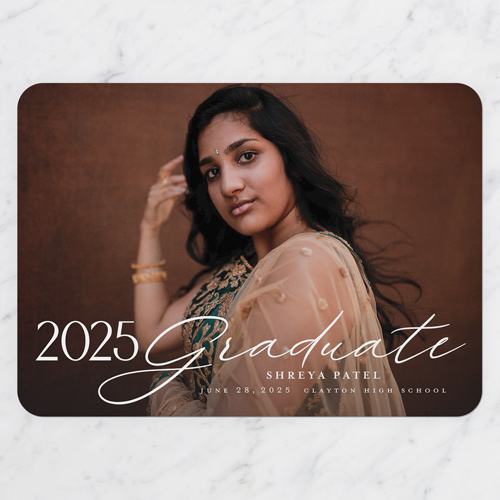 Accomplished Alumnus Graduation Announcement, White, 5x7 Flat, Pearl Shimmer Cardstock, Rounded