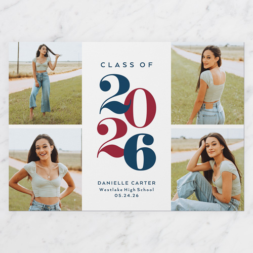School Spirit Graduation Announcement, White, 5x7 Flat, Matte, Signature Smooth Cardstock, Square, White