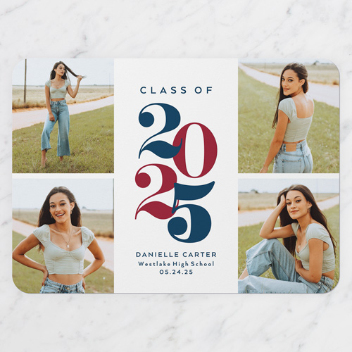 School Spirit Graduation Announcement, White, 5x7 Flat, Pearl Shimmer Cardstock, Rounded