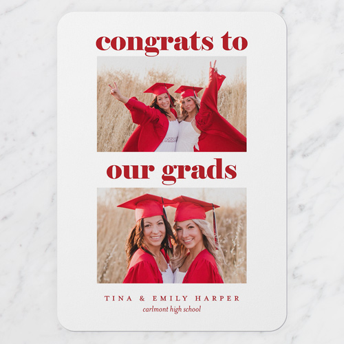 Congrats Grads Graduation Announcement, Black, 5x7 Flat, Write Your Own, Pearl Shimmer Cardstock, Rounded