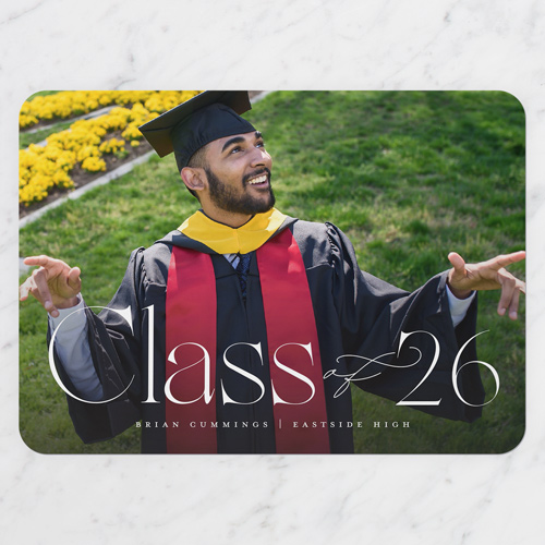 Elegantly Etched Graduation Announcement, White, 5x7 Flat, Standard Smooth Cardstock, Rounded, White