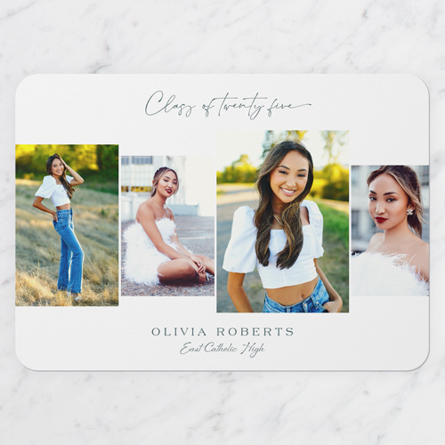 Photo Overlap Graduation Announcement, White, 5x7 Flat, Pearl Shimmer Cardstock, Rounded