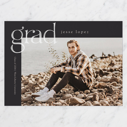 Painted Grad Graduation Announcement, Grey, 5x7 Flat, Pearl Shimmer Cardstock, Square, Charcoal