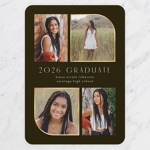 Arched Grad Graduation Announcement, Black, 5x7 Flat, Pearl Shimmer Cardstock, Rounded, Coal