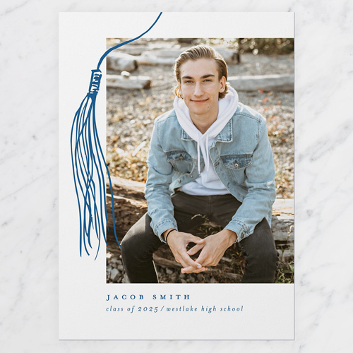 Drawn Tassel Graduation Announcement, Beige, 5x7 Flat, Write Your Own, Pearl Shimmer Cardstock, Square