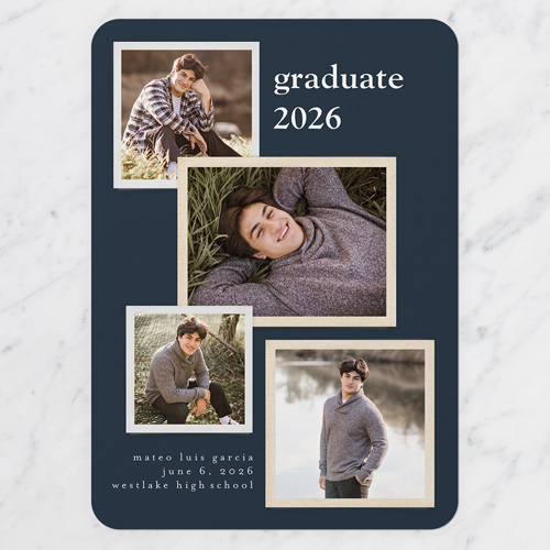 Layered Pictures Graduation Announcement, Blue, 5x7 Flat, Write Your Own, Standard Smooth Cardstock, Rounded, Deep Blue