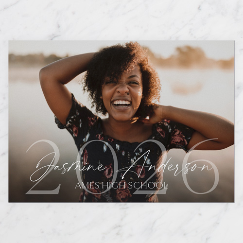 Antique Celebration Graduation Announcement, none, White, 5x7 Flat, 100% Recycled Cardstock , Square, White