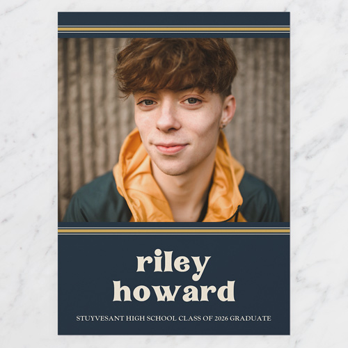 Retro Disciple Graduation Announcement, Blue, 5x7 Flat, Write Your Own, Standard Smooth Cardstock, Square, Navy