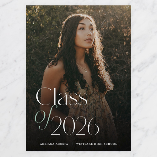 Class Elegance Graduation Announcement, White, 5x7 Flat, Pearl Shimmer Cardstock, Square, White