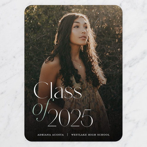 Class Elegance Graduation Announcement, Rounded Corners, -White-5x7 Flat Card-2025