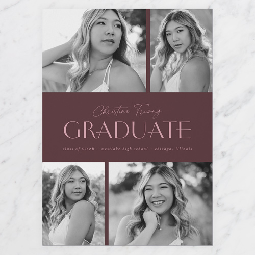 Graduate Gallery Graduation Announcement, Purple, 5x7 Flat, Write Your Own, Pearl Shimmer Cardstock, Square, Raisin