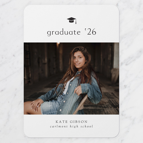 Tiny Cap Graduation Announcement, White, 5x7 Flat, Standard Smooth Cardstock, Rounded, White