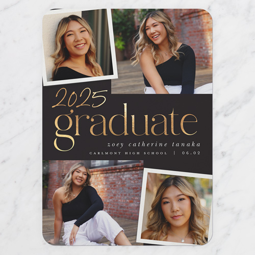 Overlayed Photos Graduation Announcement, Rounded Corners, -Black-5x7 Flat Card-2025