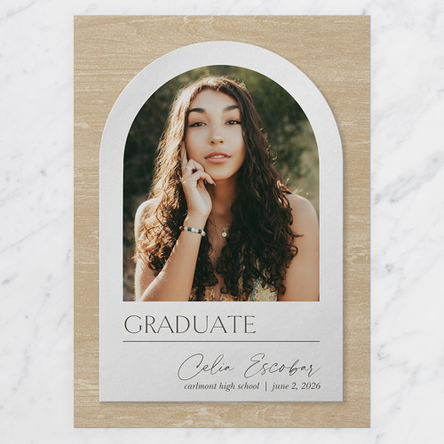 Textured Arch Graduation Announcement, Beige, 5x7 Flat, Write Your Own, Standard Smooth Cardstock, Square, Sand