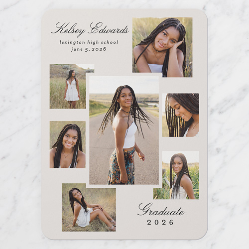 Overlaid Photos Graduation Announcement, Grey, 5x7 Flat, Write Your Own, 100% Recycled Cardstock , Rounded, Whisper Gray