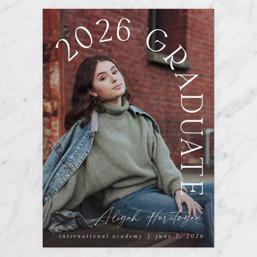 Type Dome Graduation Announcement, White, 5x7 Flat, Matte, Signature Smooth Cardstock, Square, White