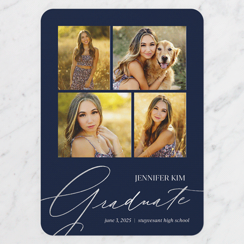 Squared Scholar Graduation Announcement, Blue, Silver Foil, 5x7 Flat, Matte, Signature Smooth Cardstock, Rounded