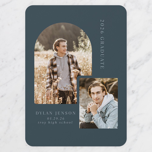 Arch Overlap Graduation Announcement, Blue, 5x7 Flat, Write Your Own, Matte, Signature Smooth Cardstock, Rounded, Slate Blue