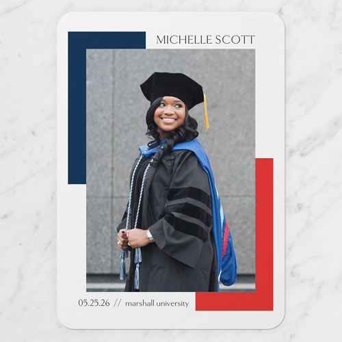 Decorative Duo Graduation Announcement, White, 5x7 Flat, Write Your Own, Matte, Signature Smooth Cardstock, Rounded, White