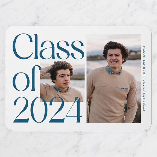 Year Overlay Graduation Announcement, Blue, 5x7 Flat, Standard Smooth Cardstock, Rounded