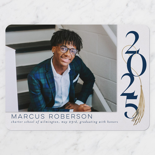 Simple Swirl Graduation Announcement, Beige, 6x8 Flat, 100% Recycled Cardstock , Rounded