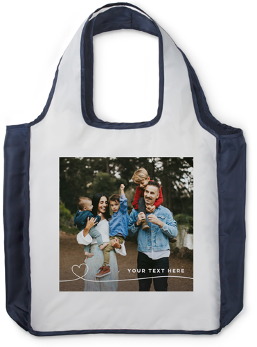 Line Art Heart Reusable Shopping Bag, True Blue, White, white