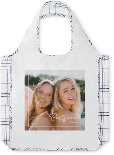 Simple Outline Reusable Shopping Bag, Plaid, White, white