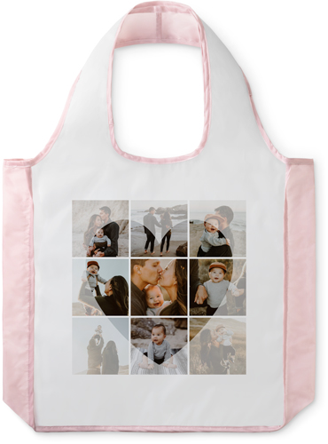 Heart Overlay Collage Reusable Shopping Bag, Blush, White, white