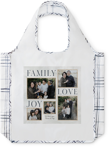 Rustic Family Sentiments Reusable Shopping Bag, Plaid, Beige