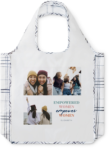 Empowered Women Reusable Shopping Bag, Plaid, Blue