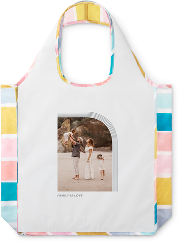 Arched Border Reusable Shopping Bag, Stripe, Gray, silver