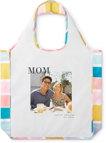 Modern Mom Reusable Shopping Bag, Stripe, White