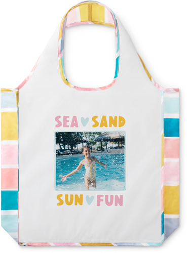 Sea Sand Sun Reusable Shopping Bag, Stripe, Yellow, eggyolk
